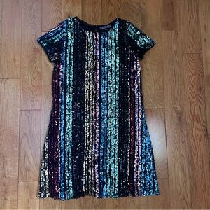Trixxi Girl Black Multicolor Sequin Stripe Party Dress Swifties Kids
